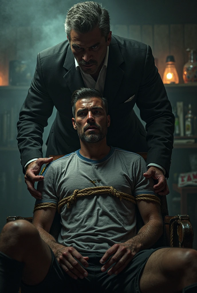 There is a handsome most handsome mafia from Malaysia named Khairul hands,legs with black loafer shoe ,black socks tied with ropes to the chair and eyes covered with cloth at the old warehouse
The kiddnaper remove Khairuls shoes and tickled Khairuls feet with feather duster Haqiem laughed uncontrollably because his feet being tickled