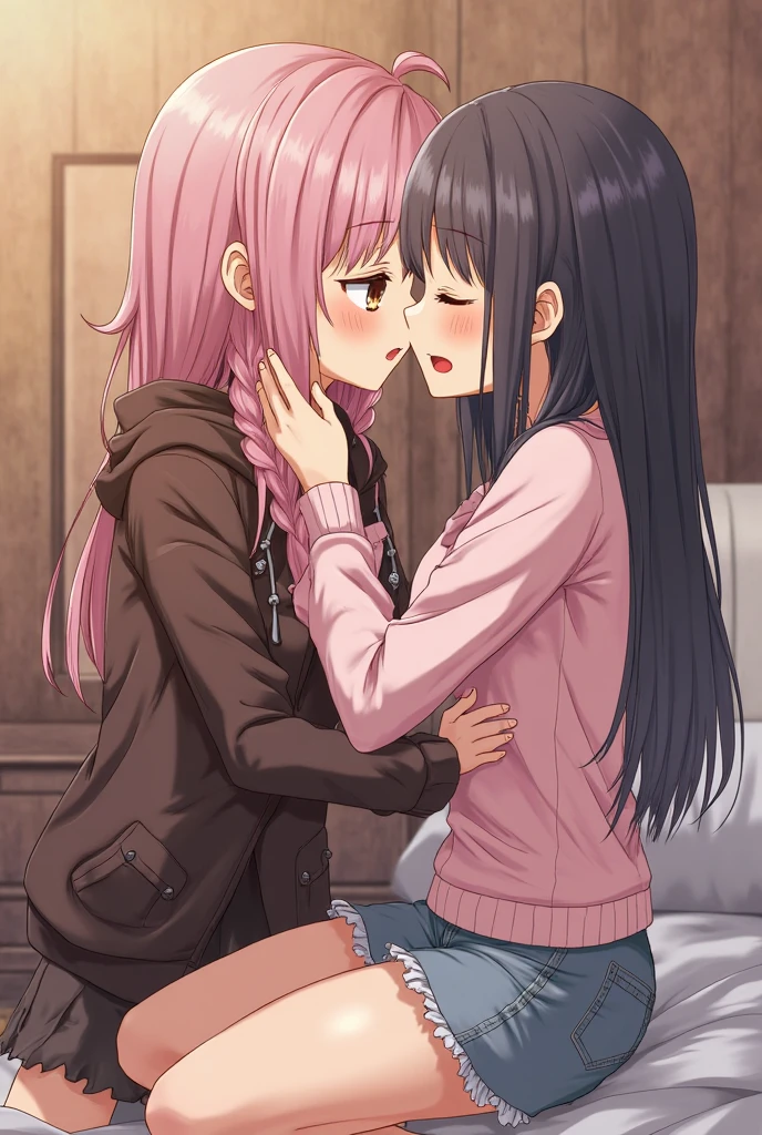 pink hair sister sucking brothers cock under sheet