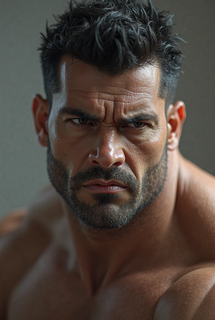 "Attractive man in a scene from an action series with explosions and fire., cuerpo musculoso, barbarian, rostro detallado y expresivo".