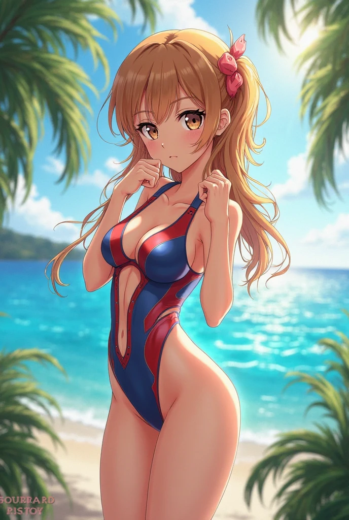 ((Smooth texture:0.75, Realistic texture:0.65, Realistic:1.1, Anime CG style)), Thick outline, (La Highest quality,High resolution,Very detailed,Actual), Absurd, (Highest quality), (masterpiece),(Very detailed:1.2), (High resolution), (masterpiece, Highest quality), One Girl, cute, Big Breasts, Dynamic Background,Beautiful Face, Beautiful body, Canglong_Asuka_Langley, Interface Headset, Hair between the eyes, naked, ((Ocean:1.2)), From the knee up, Raise your arms above your head