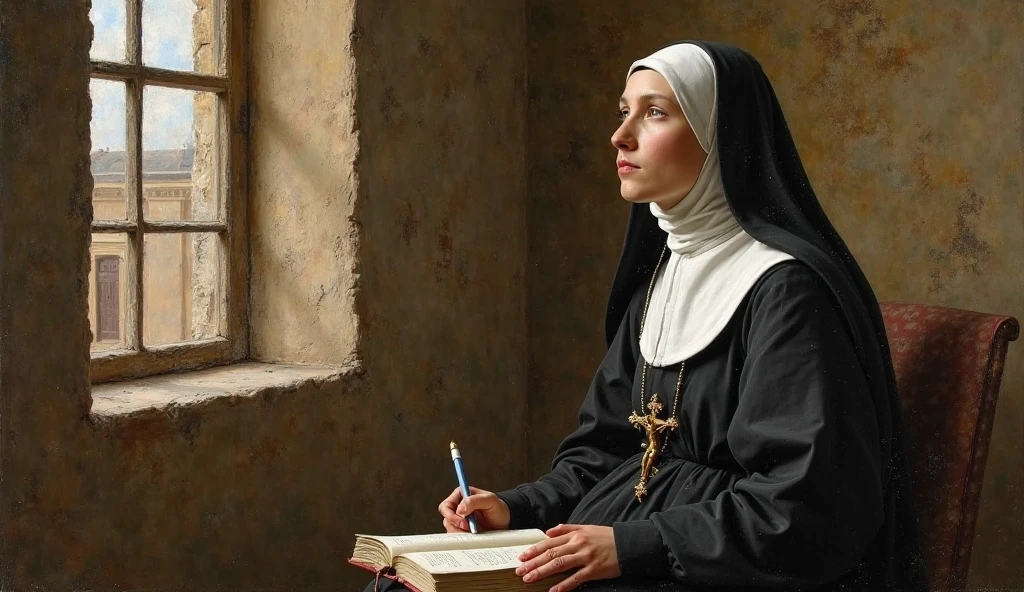 Beautiful blonde with big breasts dressed as a nun (Holding a book in a dark church),Wearing headphones,Very detailed, 21 years old, Innocent face, Naturally Wavy Hair, blue eyes, High resolution, masterpiece, Highest quality, Intricate details, Very detailed, Clear focus, Delicate skin, practical skin texture, texture, Delicate eyes, Professional, 4K, Sad crying face, Shot with Canon, 85mm, Shallow and deep,  Kodak Vision Color, Exactly, Very detailed, photograph_\(Extremist\), photographpractical, practical, Post-processing, Maximum details, Roughness, Real Life, Extremist practical, Photorealism, photographgraphy, 8K Ultra HD, photographgraphy