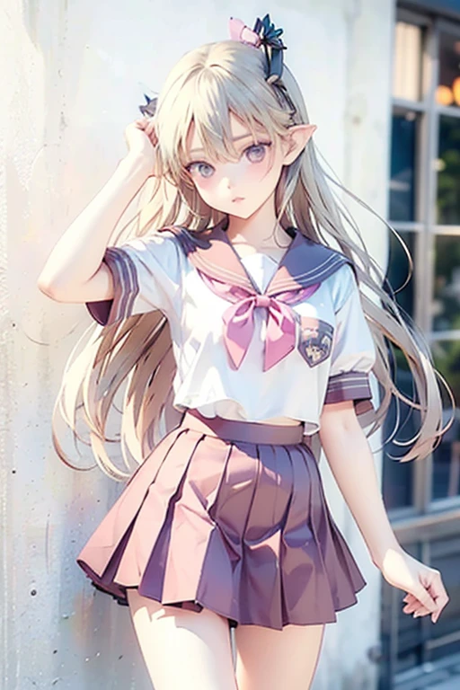 cute face, masterpiece, Highest quality, One girl, alone, Teen, Quarter Japanese, Blonde Hair, Long Hair, Purple eyes, Side-parted bangs, Short bangs, Medium chest, Play sports often, Bloomers, Outdoor, Athletics, Conceit
