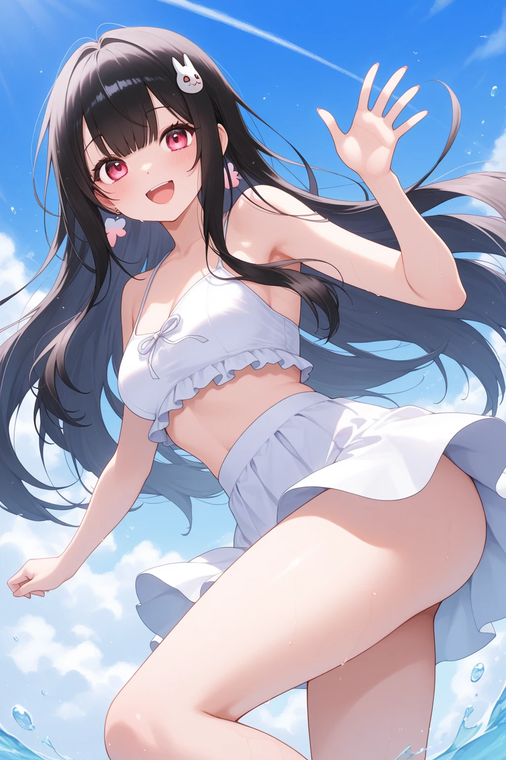 amusement park , One Girl , Black Hair , Long Hair , Brown eyes , smile , summer , Date , Cute Anime Girl