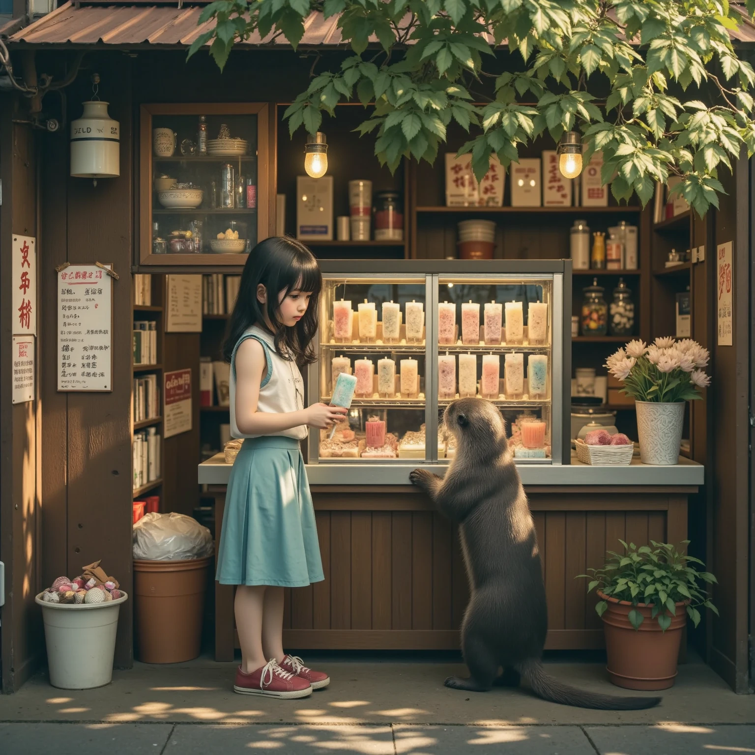 Inside the pet shop、A girl holding a calico kitten