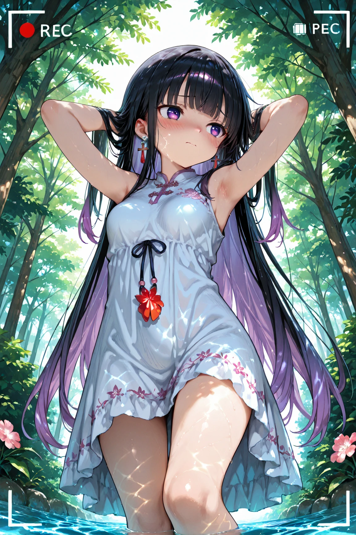 (masterpiece), (best quality), (ultra-detailed), intricate detail, perfect anatomy, 1girl, full body, <lora:asamiya_athena:0.75>, <lora:fashionGirl_v53:0.1>, <lora:hipoly3DModelLora_v20:0.05>a girl, (after the rain:1.5), sitting in a puddle, (night time, shining stars:1.3), (flower field, glowing, bloom, chromatic, colourful:1.3), (wet foliage:1.8),<lora:Ghibli_v4:0.5> <lora:style1-fC_v1.0:0.5>