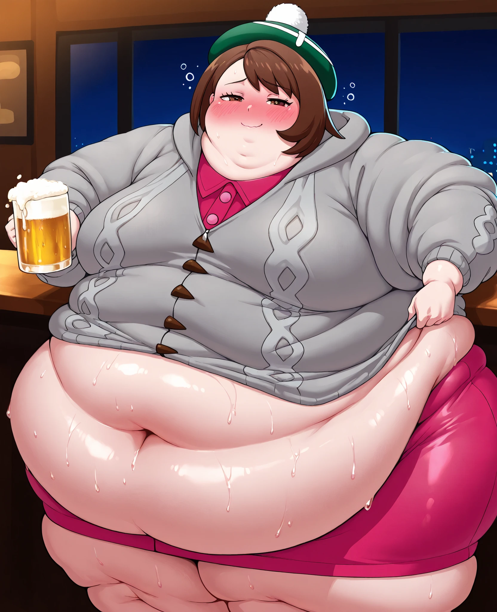 fat, makima, obese, overweight, pregnant, fat, safe for work, fat, Christmas, wearing sweater, table with food, fat