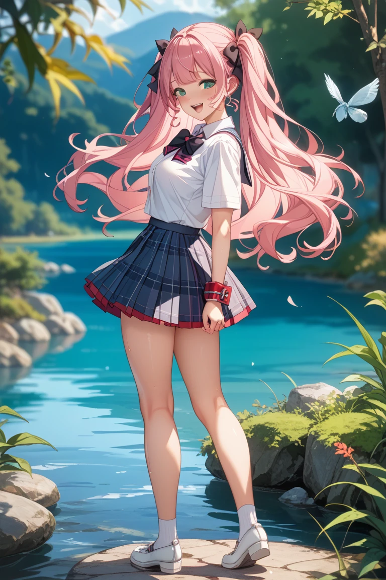 (masterpiece:1.2), best quality, highres, original, (extremely detailed:1.2), ultra-detailed, wallpaper, perfect lighting,(extremely detailed CG:1.2), 8k, anime illustration, 1girl, solo, (rainbow hair, open the mouth, happy, embarrassed, sailor clothes, sailor collar, blue pleated skirt:1.24), (pantyshot, {delicate|detailed}panties:1.34), (squat down:1.15), outdoor, unity 4K