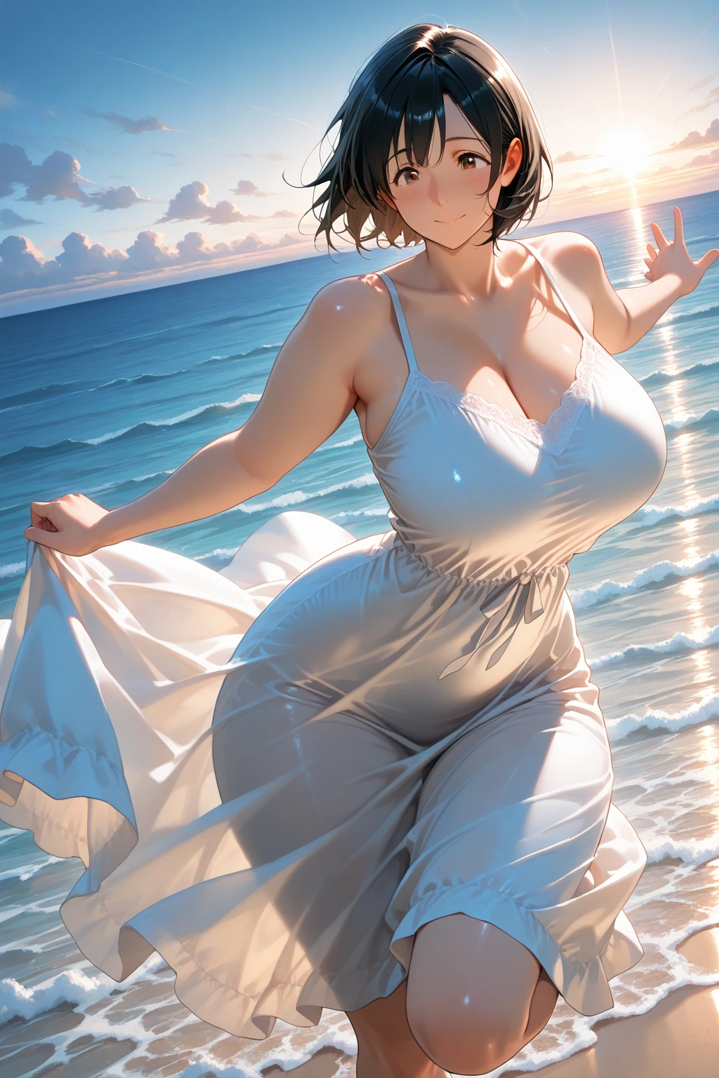 score_9, score_8_superior, score_7_superior, Masterpieces with up to 16K resolution,Highest quality,it is really amazing,Very detailed,Ultra-high resolution,Real,Realistic,Increased depth of field,Cinematic lighting,
(sexy japanese milf:1.5),
Long black hair,Ultra-detailed and beautiful faces,Translucent white skin,Very detailedな肌の質感,Slender body,Anatomically correct body,
(elegant beach dress:1.5),
Summery design,Beautiful and detailed pattern,Detailed fabric texture,
Gorgeous necklace,Earrings,
(Coastal scenery at night:1.5),
Dark Clouds,Dark Sky,delay々Continuing sandy beach, Deserted Beach,Dark sea surface,
Low angle shot,