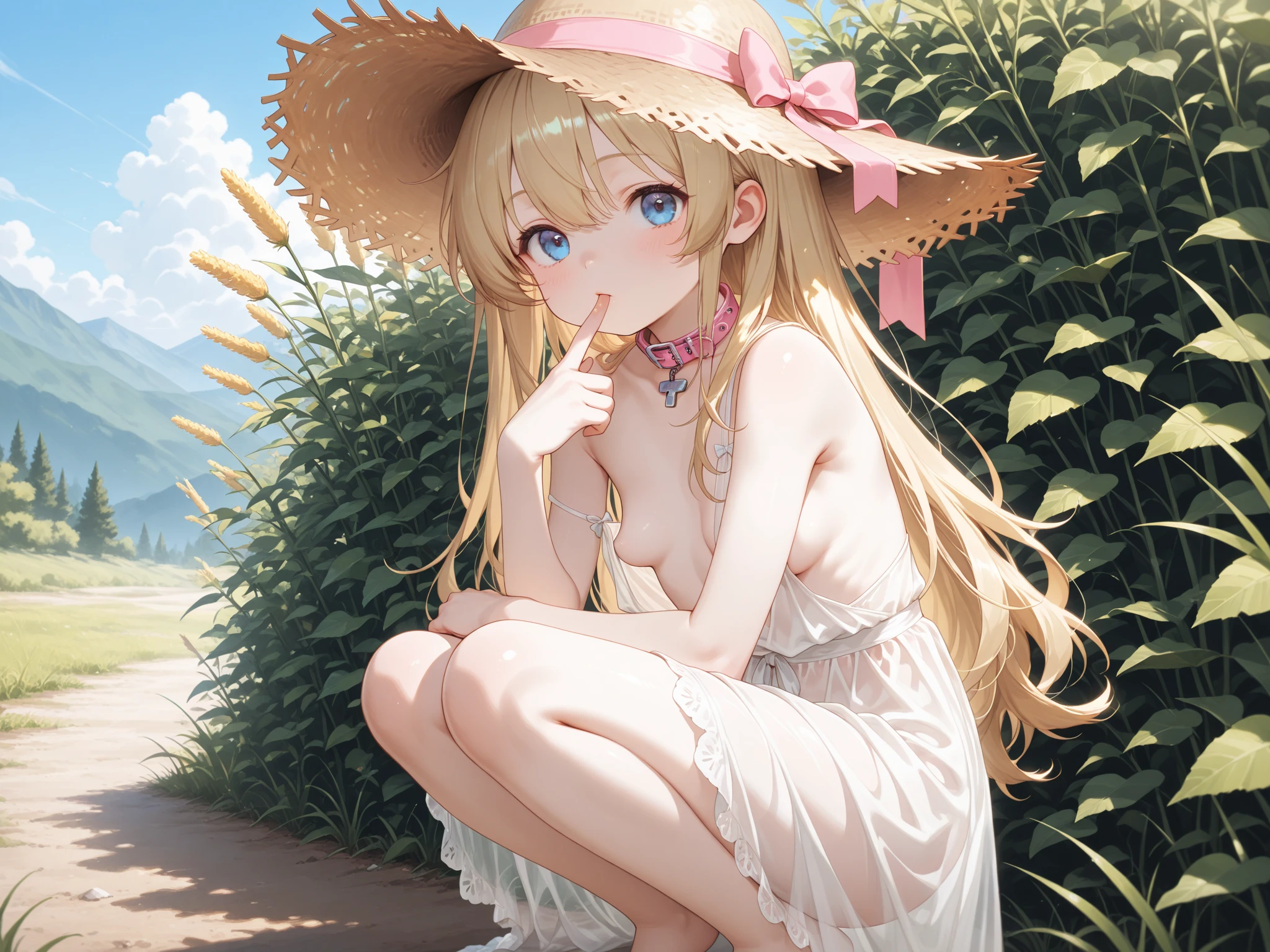A deserted park in the countryside,In the mountains,Unpopular place,Rusty weeds grow everywhere,bench,slide,Rusty Swing,Colored bald spring toy,
Sandbox,Shade,Fresh morning air,Soft sunlight,
MrFV4,marie,
((Highest quality)), ((masterpiece)),(detailed),High resolution,Sharp focus,Perfect Face,1woman,(complete anatomy),
(非常にdetailed CG unity 8k wallpaper),(((Vibrant colors))),{best illustration},Perfect Fingers,
shiny 肌,very shiny 肌,Shiny body,plastic glitter 肌,exaggerated shiny 肌,illuminated 肌,
((detailedなボディ)),(detailedな顔)), cute,Lewd,erotic,Bold,(erection of nipple),Camel Toe,
Symmetrical eyes,Big eyes:1.5,slender,(small breasts:1.2),Long blonde hair that reaches down to her waist,blue eyes,
Arrogant look, 
Shy laugh, Straw hat, White underwear, White dress, 
Straddling a chair,