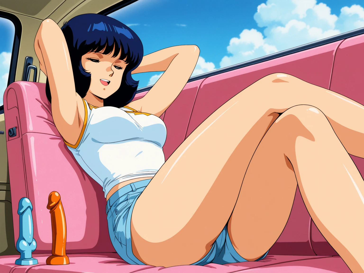 Madoka Ayukawa, 14 years old, bangs, 1girl, masterpiece, highest quality, disorganized, retro artstyle, 1980s \(style\)))), look viewer, (((full nude))), full blush, (((no Panties))),, Take a look here, (((nsfw))), view audience, nsfw, Genitals are visible,1girl, (((See here))), nsfw, (Japanese girl showing off genitals:1.1), look viewer, (((Flying in the sky))), (((looking so good))), openwidee,