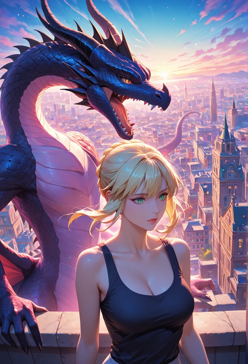 I a romantic climate a purple dragon give his penis to a 3D anime girl and the wearing nothing and her boobs is large .