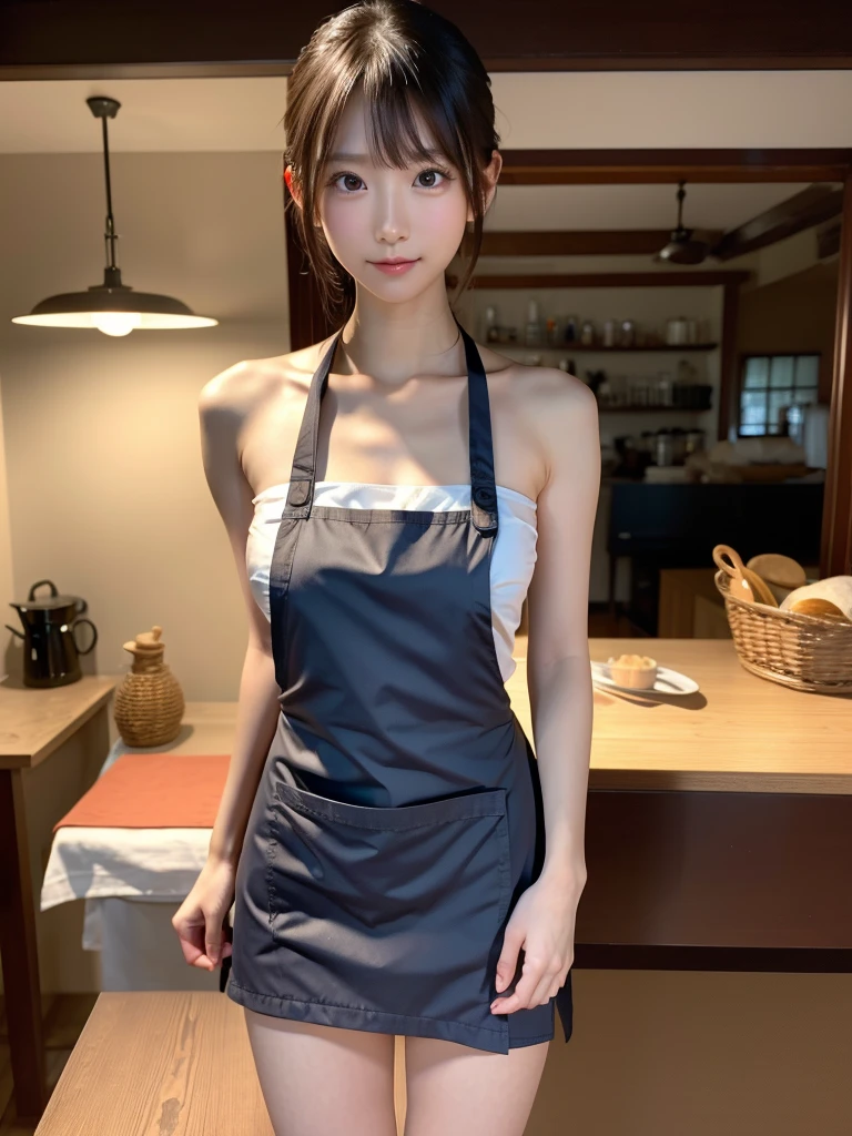 hightquality、masterpiece、ultra res、cute girl face、kitchin、barechested、pinafore、NAKED Apron、full body Esbian、Famous actresses of Japan、Very beautiful face、A sexy