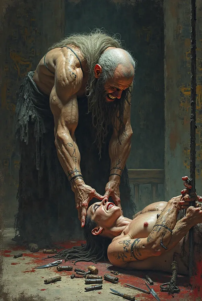 The determination and willpower of humankind striving to complete its creation , expressing all the mental strength and utilized in his work, with sweat, tears and blood, an artist and his work.