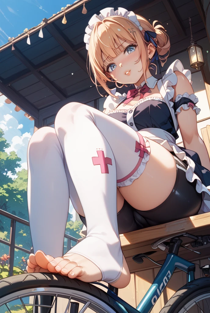 (((top-quality)), ((masterpiece)), Pitch Resuit、((big boobs:1.3))、IDOL、Adult Woman、sobbing tears、 see -through、kneehighs white、panty shot、、(cum in mouth).、stadium、crowd、Loud cheers、Being watched、((cum in overflow G-string :1.3)、(ahegao1.5)、 smile a little ,crying、put out the tongue、crotchless panties, long hair, bow, large breasts, medium hair, brown hair, outdoors, bow panties, string panties, pussy,