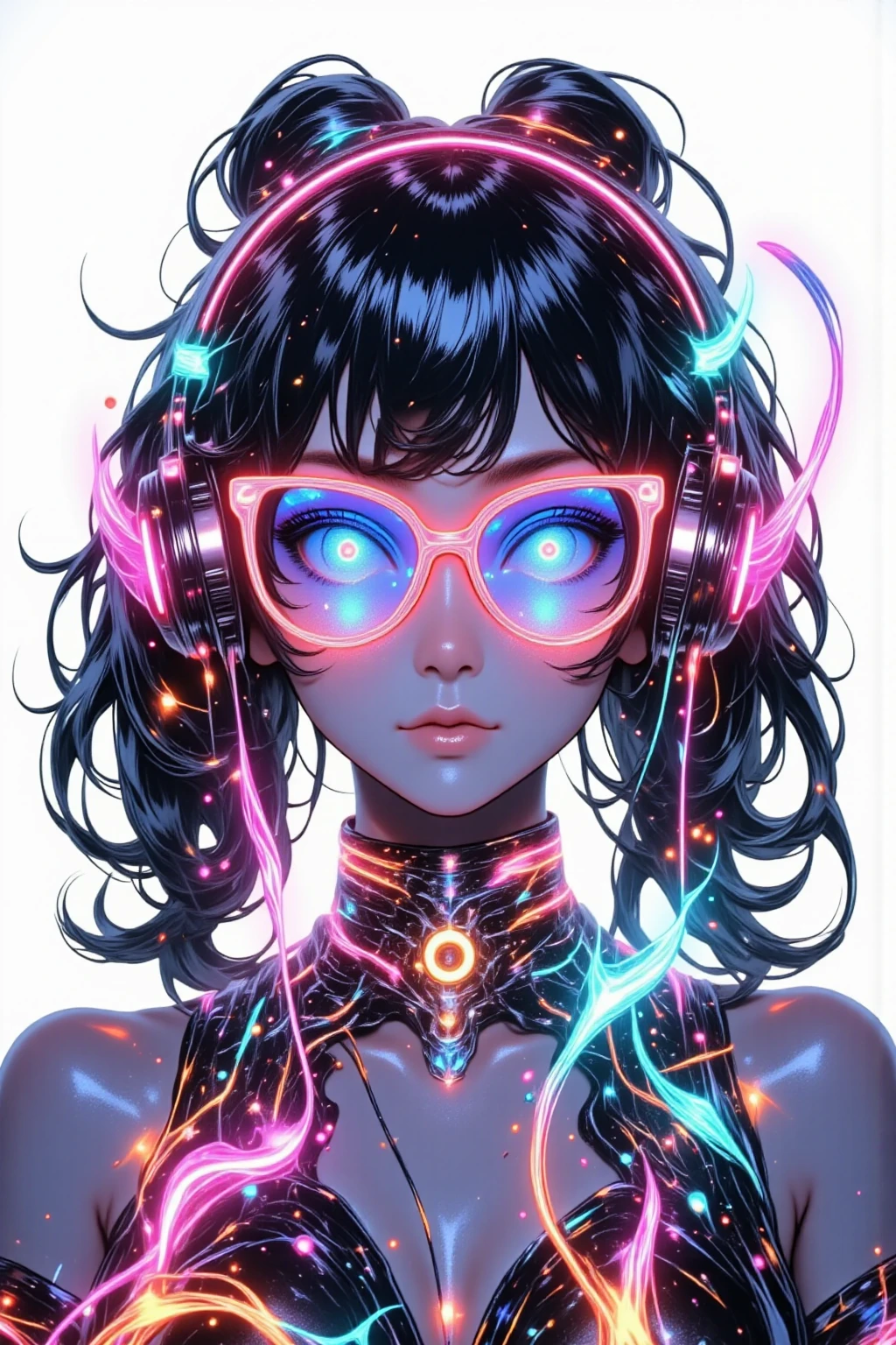 ((top-quality)), ((masterpiece)), (extremely detailed fine touch:1.3), psychedelic art, psychedelic girl, solo, psychedelic short hair, (((psychedelic under-rimmed glasses:1.3))), (psychedelic headphones:1.3), psychedelic eyes, psychedelic medium breasts, psychedelic bare arms, psychedelic skin,