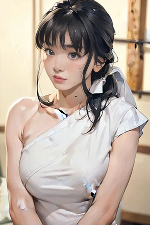 (masterpiece, best quality, high resolution), Lotus background, ((Paint splash, Splash of Color, Ink splash, Splash of Color)), ((Sweet Chinese girl, Rainbow hair)), Pink lips, front, Upper Body,Lotus in the background, Lotus flowers in water,Smile