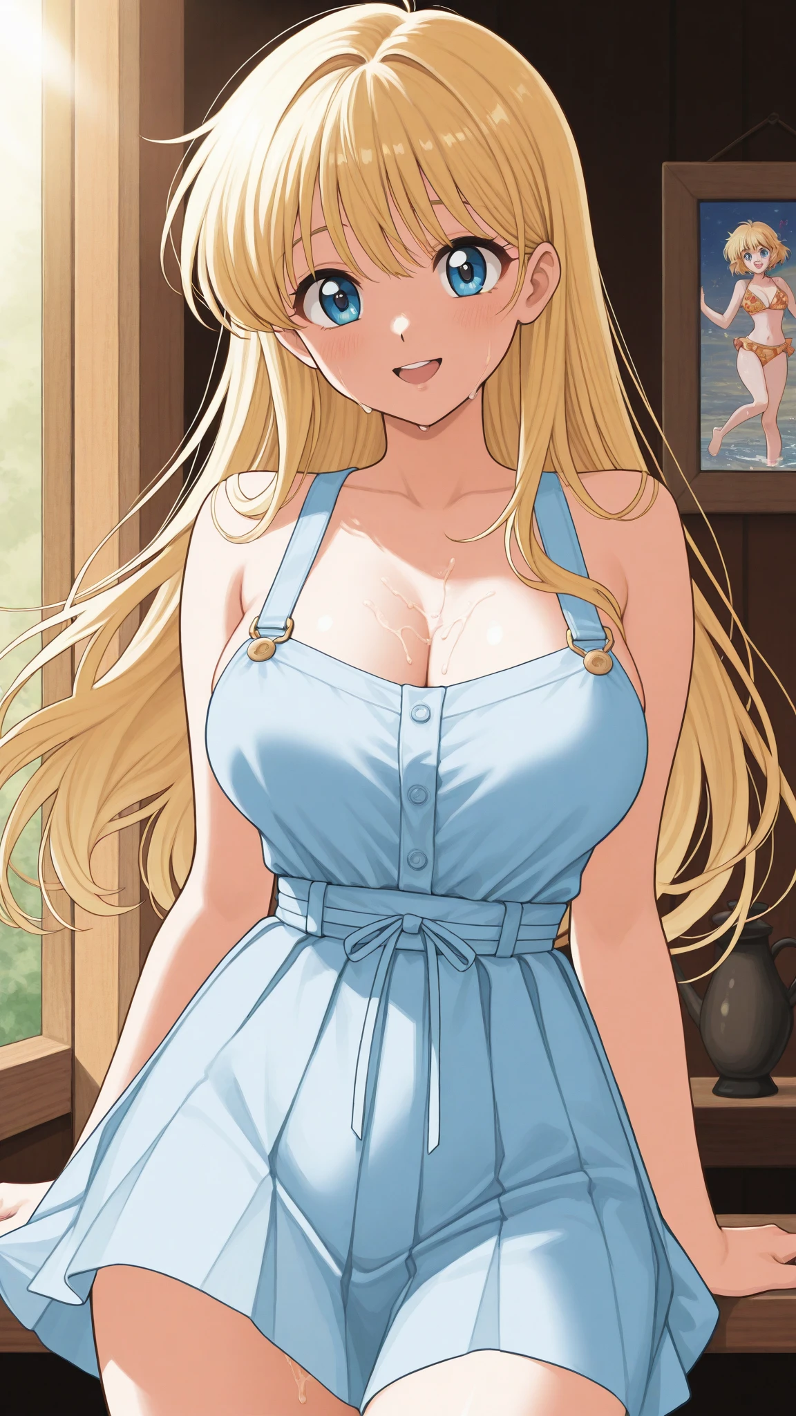masterpiece, best quality, 1girl, kashiwazaki sena, butterfly hair ornament, blonde hair, long hair, aqua eyes, large breasts, smile, full body, <lora:Kizuki - Haganai Kashiwazaki Sena:0.7>