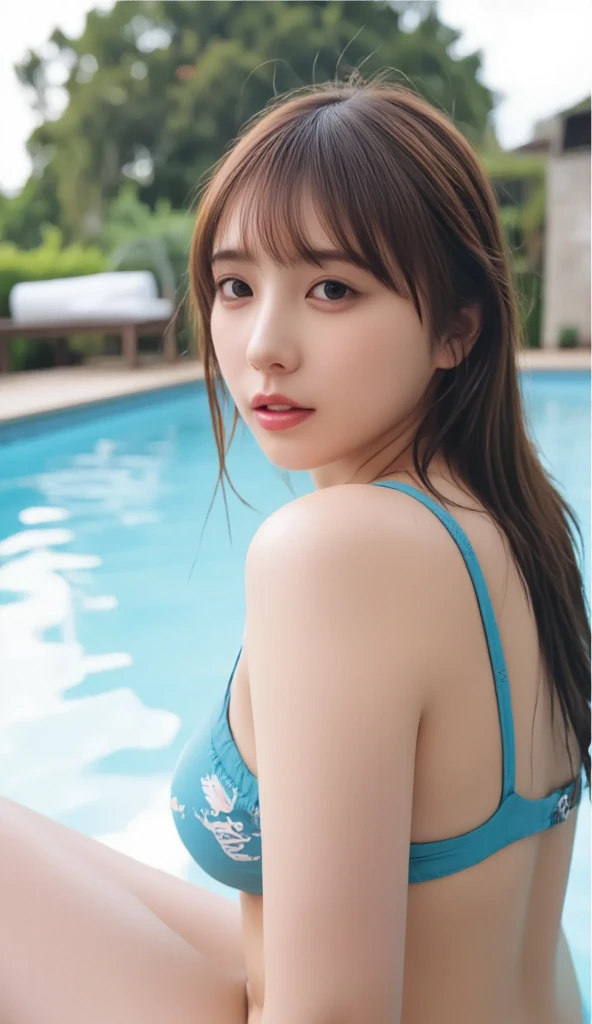 table top, highest quality, figure, Super detailed, finely, High resolution, 8k wallpaper, 完璧なダイナミックな構figure, detailed and beautiful eyes , pool, sexy face