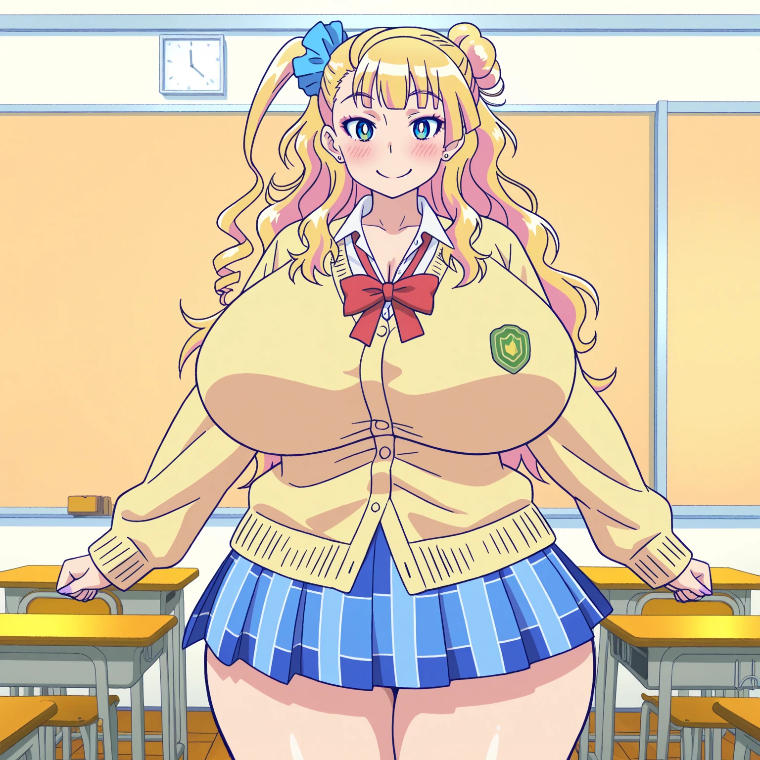 Kindergarten teacher with huge breasts teaching her students wearing small lingerie 
