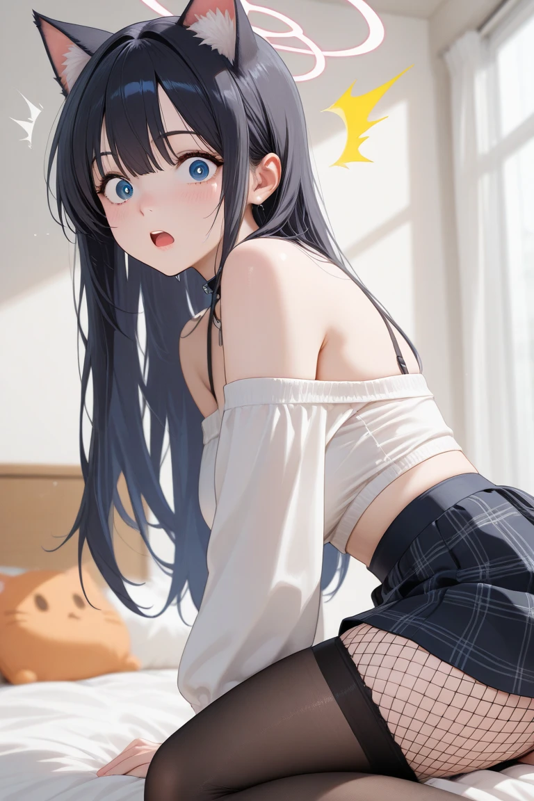 nixeu, ahri, ahri_\(league_of_legends\), 1girl, animal_ears, artist_name, bangs, black_hair, black_skirt, blue_ribbon, blurry, blurry_background, collared_shirt, facial_mark, flower, fox_ears, grey_flower, hair_flower, hair_ornament, highres, league_of_legends, long_hair, looking_at_viewer, neck_ribbon, orange_eyes, parted_lips, pleated_skirt, ribbon, shirt, sitting, skirt, solo, teeth, whisker_markings, white_shirt, 1girl, sex doll, sextoy, naked artificial rubble white skin, shiny wax body texture.