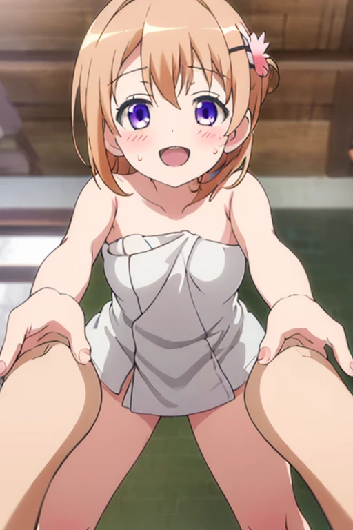 Inside,(night),Japanese-style room,steam,Rika Jougasaki,Yellow and orange hair hoop, yukata,undressing,blush,,blush,(naked),((Small breasts)), ((((1boy,vaginale,Sex,cum in pussy,prone bone))),