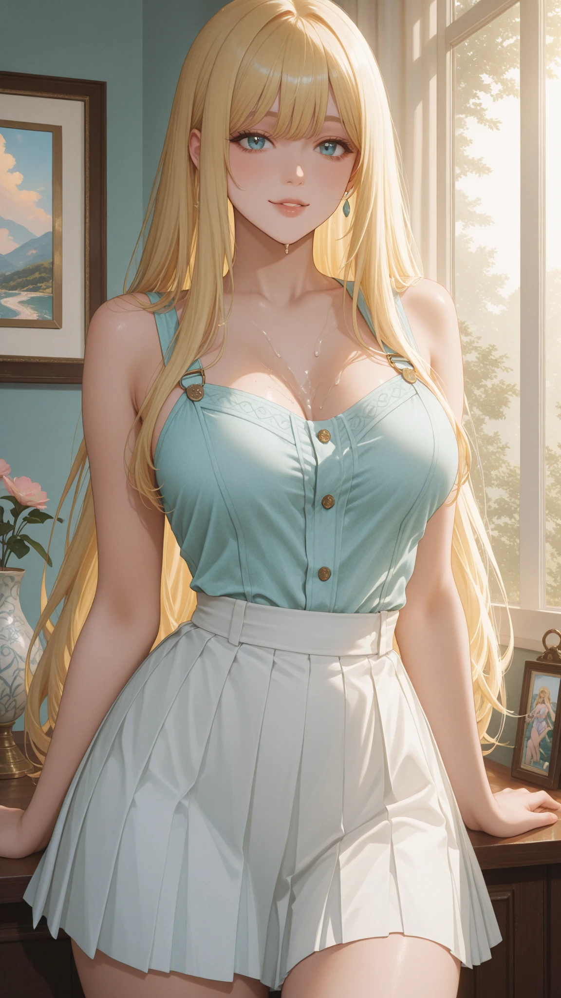 (best quality). (Ultra Detalhado). (1girl), Olhando para o Viewer. (Antecedentes detalhados). belos olhos detalhados. rosto delicado e bonito. (high saturation), seios grandes, droopy breasts, blue lingerie, (((man's hand down her blouse)))