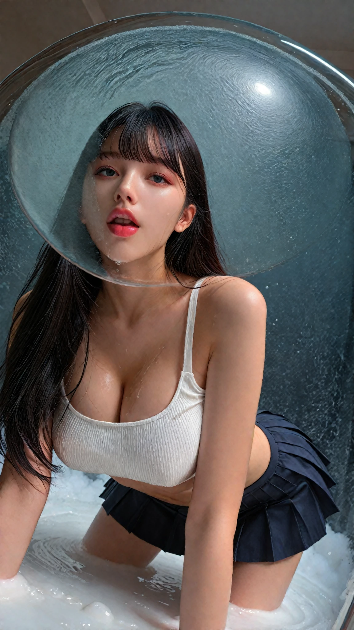big breast,blue eye,red lip,he make a sweater