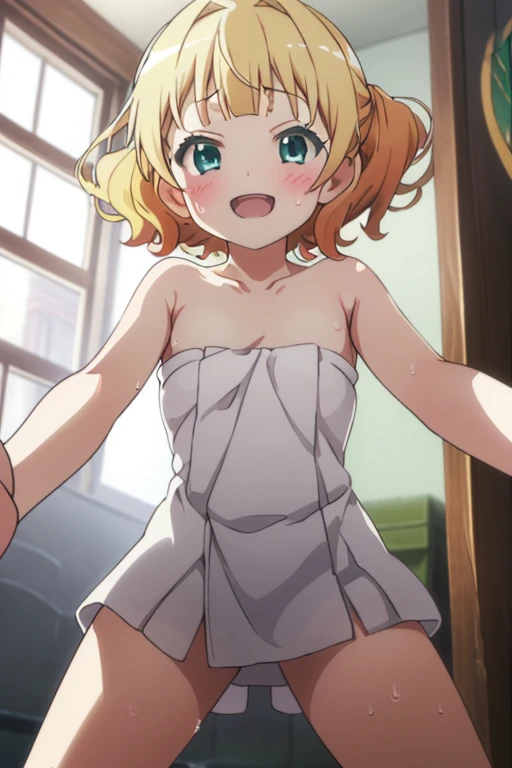 NSFW,masterpiece, Highest quality,from below,1girl, kinomoto sakura, naked,flat chest,立ってシャワーを浴びている,(embrassing,blush:1.5),(vapour:1.0),(wet:0.8),(Sweat:0.8),bathroom
