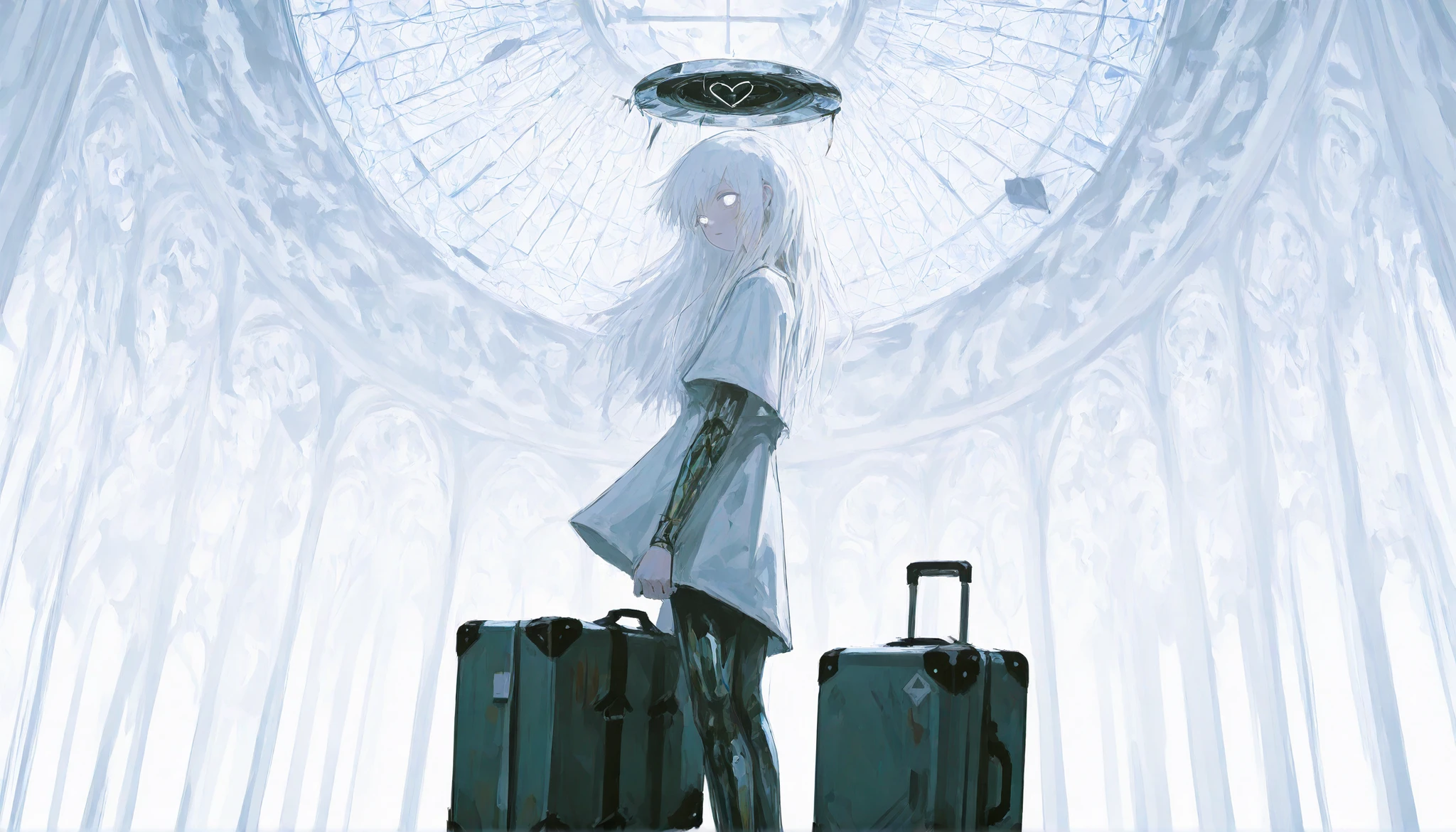 1 female, silver hair, split legs, naked