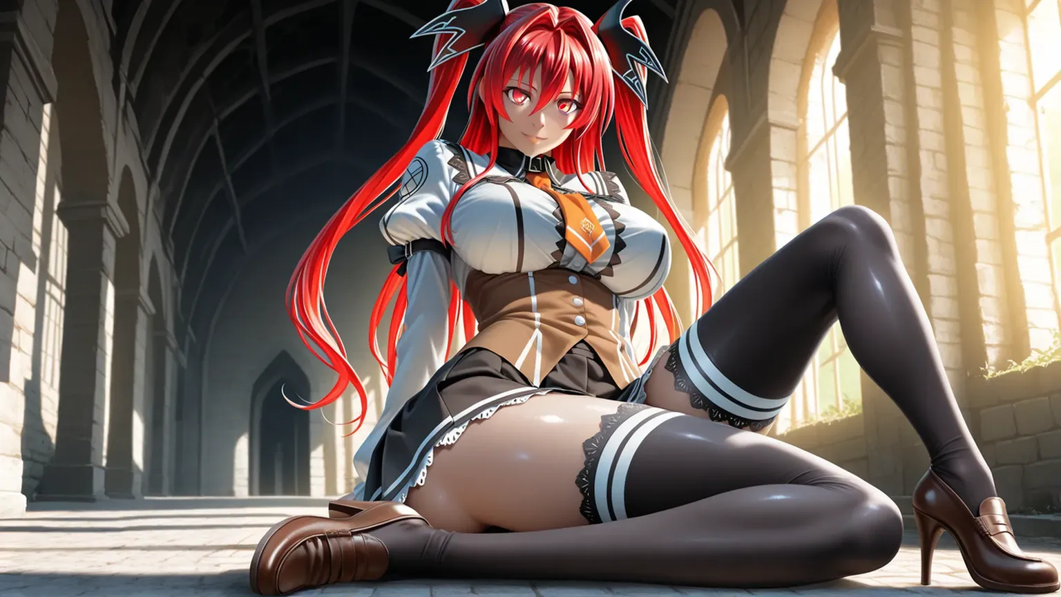 ((masterpiece)), ((best quality)), 1girl, long hair, big bust, very long red hair, yellow eyes, transparent clothes, ((white clothes)) rain, wet, exposed skin, ligerie, ((sexy pose)), white clothes, without pants, fishnet stockings, jewels, ruby earrings, good anatomy, red gloves, boots, heels, evil, emotionless, intimidant, bloody, ((beautiful eyes)), dark background, close up, ((detailed eyes)), beautiful eyes, hair bang, frontal look