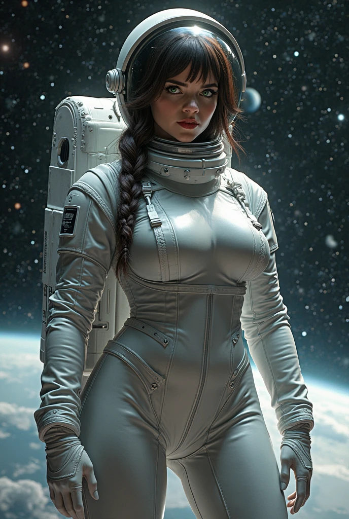 sci-fi, (8k), (best quality), (masterpiece:1.2), (realistic), (photorealistic:1.0),astronaut, space station, 1girl, astronaut suite, anatomically correct,full body, sexy, bare bottom, pussy, medium tits , standing, Best quality, high detailed, Masterpiece, offcial art, Cinematic Lighting, 4K