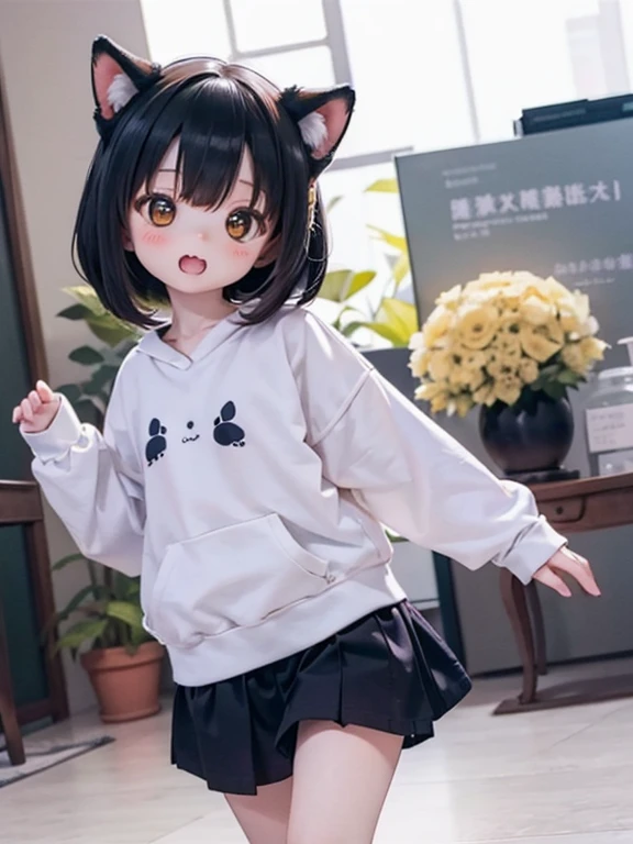 (aesthetic, high quality, ultra detailed CG), a blushing Asian girl, cute, short black hair, big cute eyes, "black and white panda theme hoodie", wearing a diaper, Pacifier in mouth, black thigh high socks and tennis shoes, a full body portrait, standing up pose, casual dynamic pose, high key lighting, pastel colors, anime-style, light green bright background.