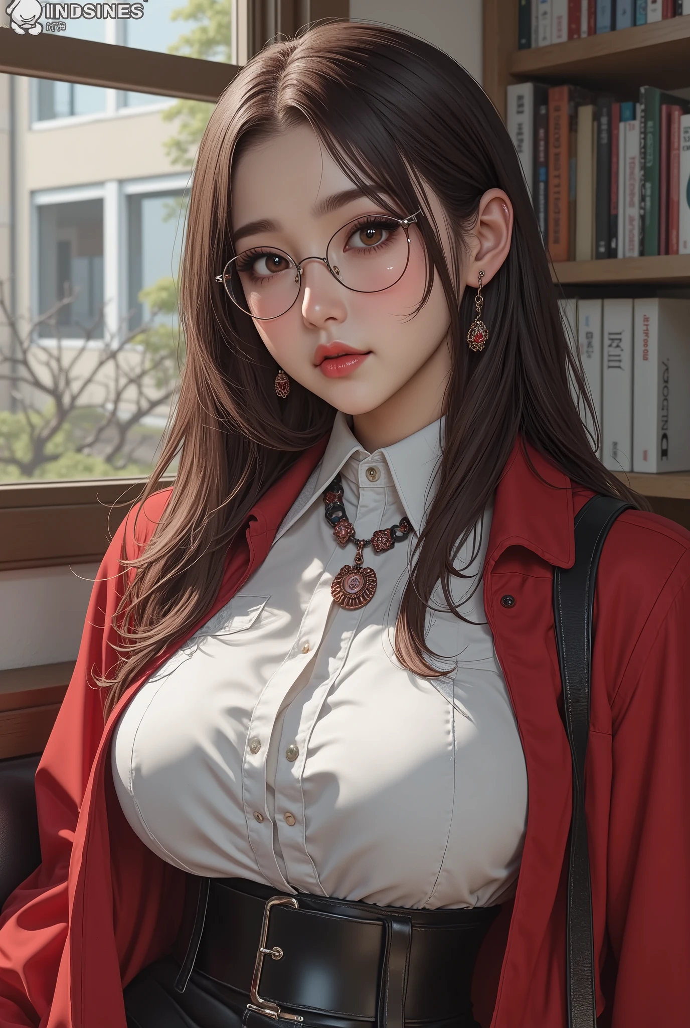 Beautiful mature 55 year old Japanese woman, Married women, Fine Lines, Long eyelashes, Shining Eyes, Low Ponytail, Ribbon hair ornament, Red lipstick, elegant, Pink Cheeks, Pearl Necklace, Glasses, Large Breasts, Cleavage, leotard, female teacher, classroom, During class, blackboard, (Highest quality,4K,8k,High resolution,masterpiece:1.2),