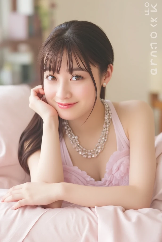 masterpiece, highest quality, 4K, Ultra-high resolution, mishoujo, Painting, Beautiful eyes and fine face, figure, Beautiful details, high resolution figure, Shine_white_particle, One girl, Small breasts、Large Breasts、High 、Japanese、Japanese Idols、A kind smile、