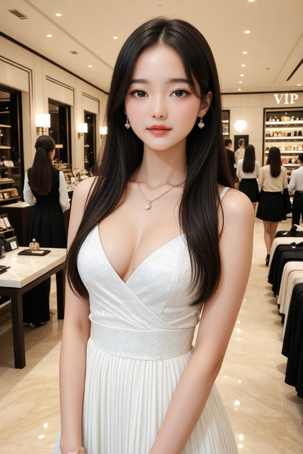Korean female，23-year-old girl，In casinos，Full body photo，Slim figure，Dresses，Beautiful breasts：1.3