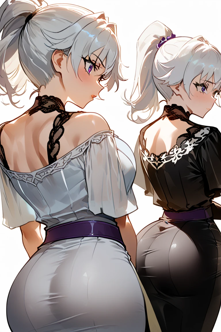 detailed, revealing, underwear, silver hair, short cut, huge breasts, big ass, showing ass, looking at the viewer, sweaty, muscular, vulgar face, Hiromitsu Takeda style