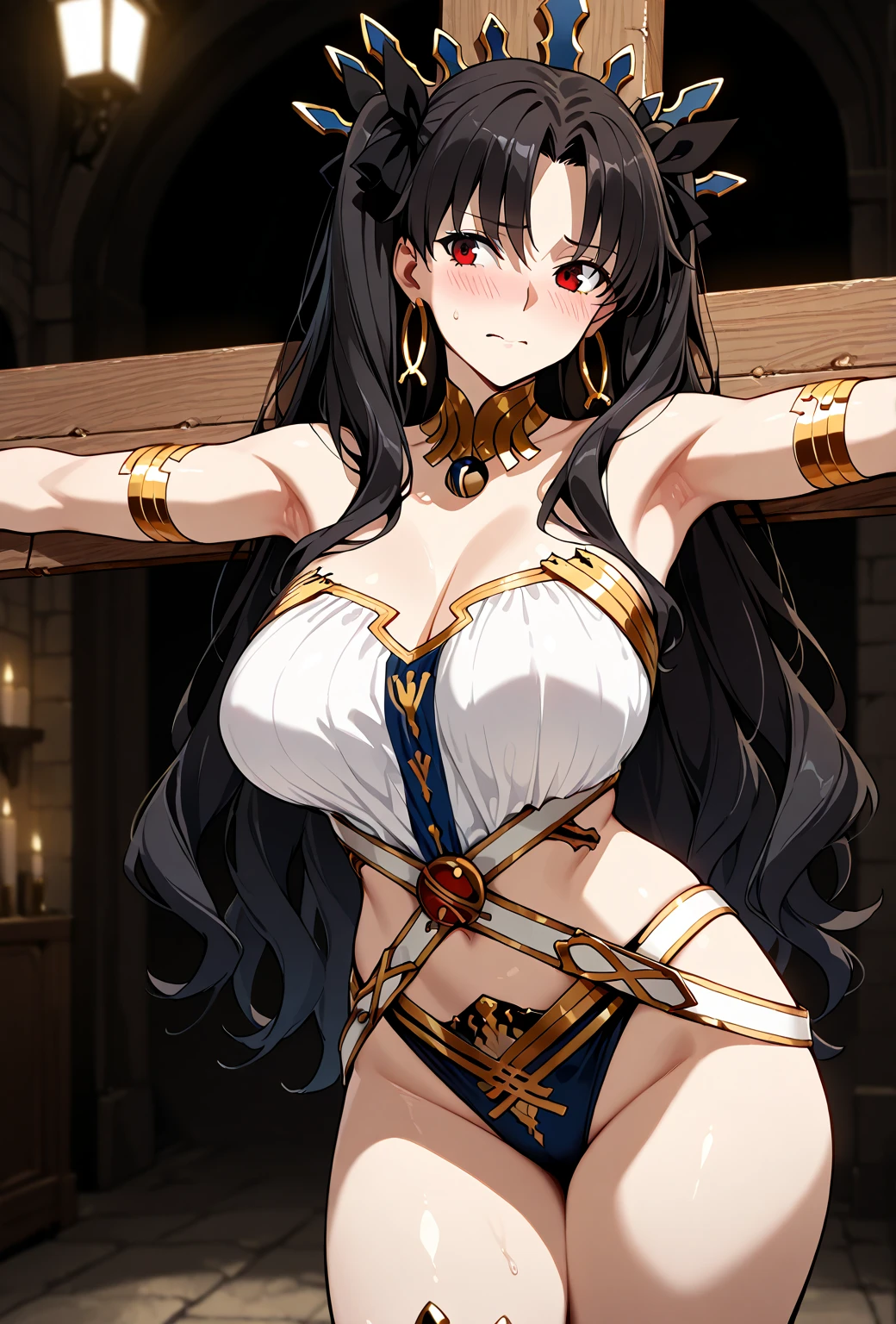 Highest quality, masterpiece, Ultra-high resolution, female、Big Breasts、Completely naked、Crucifixion、cross、female神