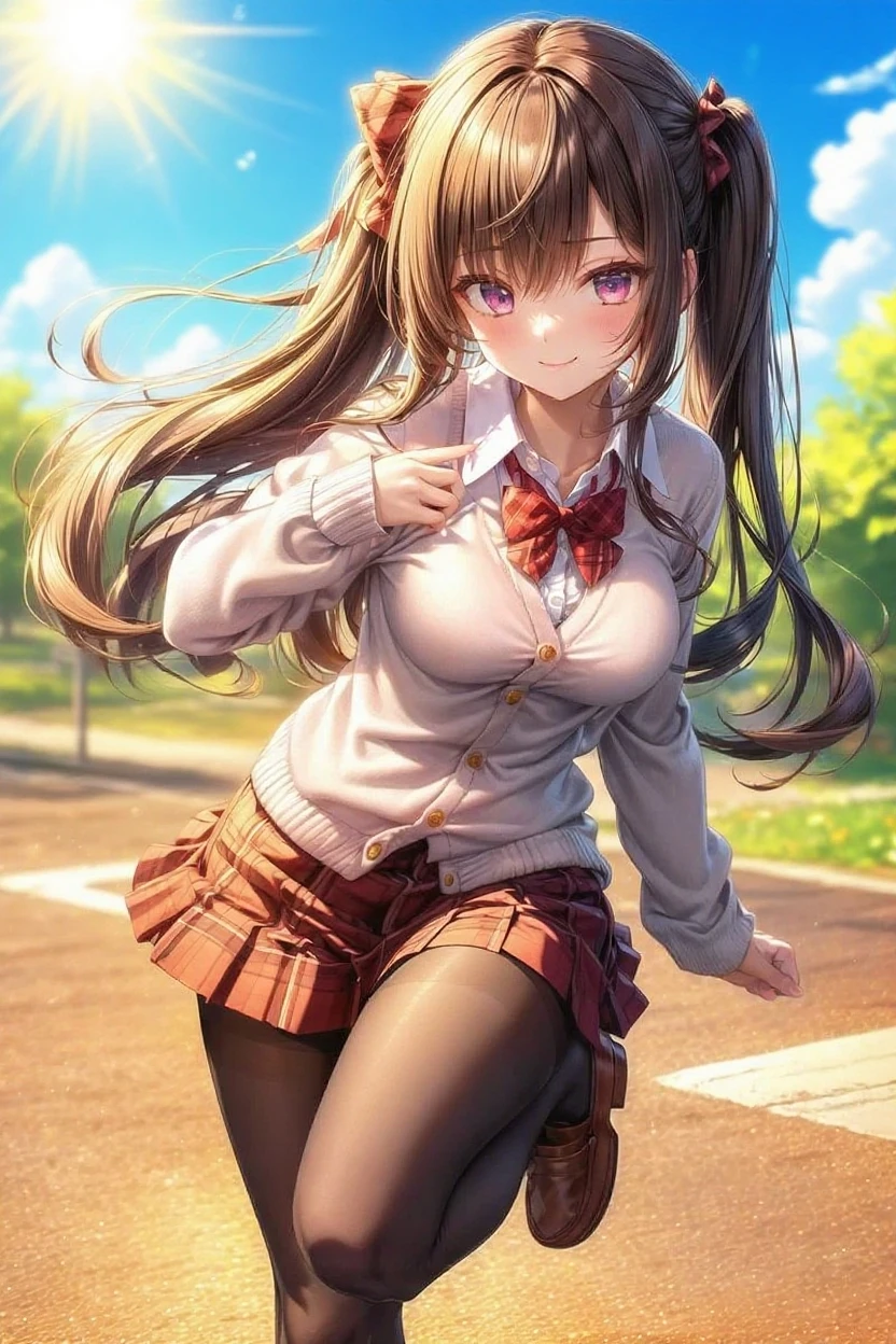 a beautiful young woman standing in a lush green 牧草地, Beige cardigan, Navy Blue Skirt, Skirts that flip in the wind, (((revealing a glimpse of her White panties))), Her face is perfectly symmetrical、Brown eyes, A charming smile that draws the viewer in, (Highest quality,8k,Realistic,Very detailed),One person,Beautiful attention to detail,Beautiful lip detail,Very detailed目と顔,Long eyelashes,Perfect body, Light brown long hair, Gal, (((I can see your panties))), (((Windblown Skirt))), Ribbon on panties, (((White panties))), (((Pay attention to the panties))), A kind smile, (((Spread Skirt))), (((Wind lift skirt))), shy, (((Panty shot))), between legs, (((Upturned skirt))), Embarrassing, Shy laugh, Surprised, :d,