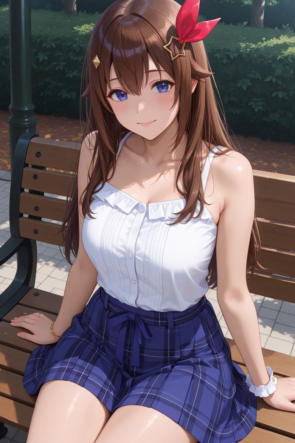 masterpiece, (best quality), 1woman,1girl ,mamako_oosuki, brown hair, long hair, french braid, purple eyes,mature female, white shirt, pants, sweater,big breasts, ribbon,sexy woman,smile, ,closed clothes, embarrassed,blush, bare shoulders, vibrant colors ,natural lighting ,RTX, , beautiful, (detailed face:1.2), showcase, (perfect eyes:1.1) ,(photorealistic:1.1), 8k uhd, looking at viewer, outdoors, simple backround,