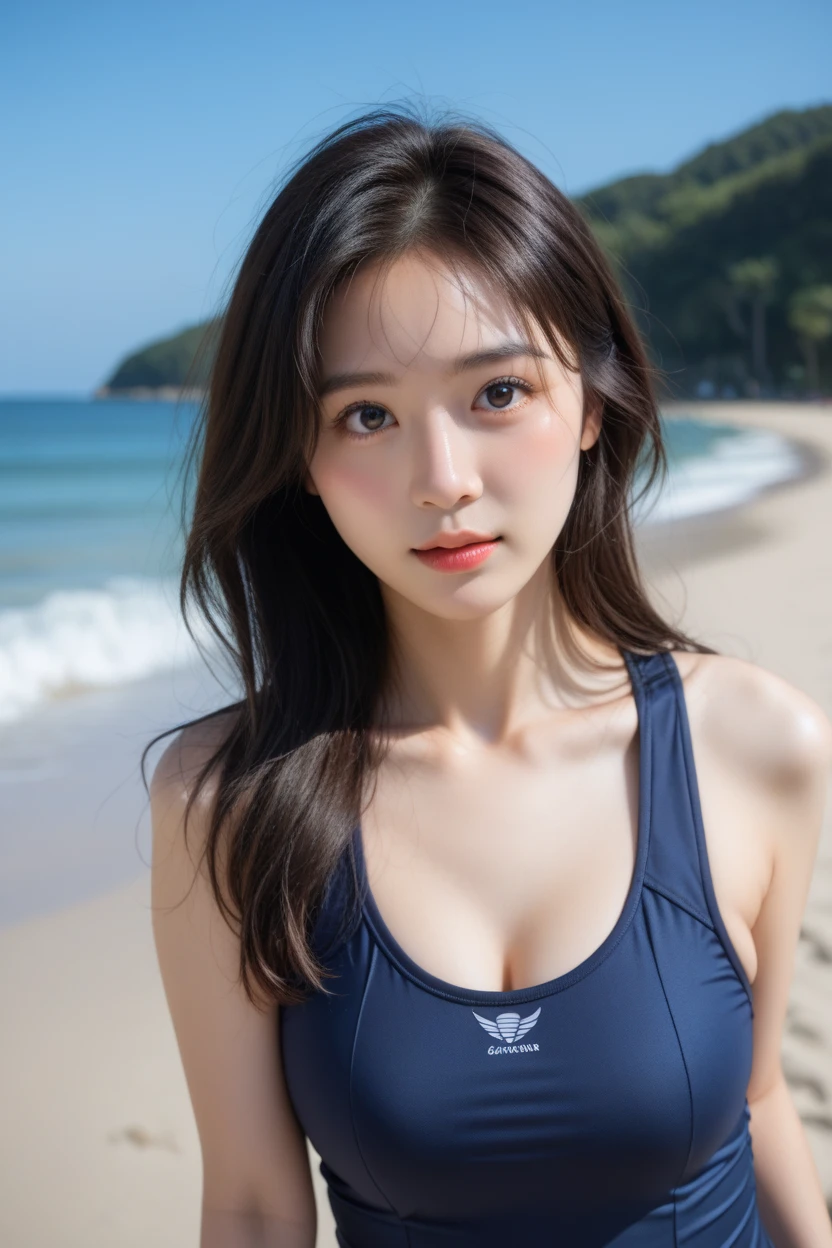 8K, Ultra-high resolution, Highest quality, masterpiece, Surreal, photograph, 1 Girl, (16 years old:1.3), pretty girl, Cute face, Beautiful eyes in every detail, 細かくdetailedに,masterpiece,, One Girl:1.2, Japan Female Announcer,whole body, Beach Volleyball,Sandy Beach,Sports Bra,Bra Top,Tight bikini,Black Hair,Hairstyle is random,Beautiful leg line beauty,Lively Poses,Looking at the audience、beauty,Long neck、Laugh a little、Please close your mouth and laugh、(((Ideal body type))),A-cup small breasts :2,、Portraiture:2、Perfect Anatomy、鮮明なdetailed、detailed、Surreal、Light and shadow,Strong light