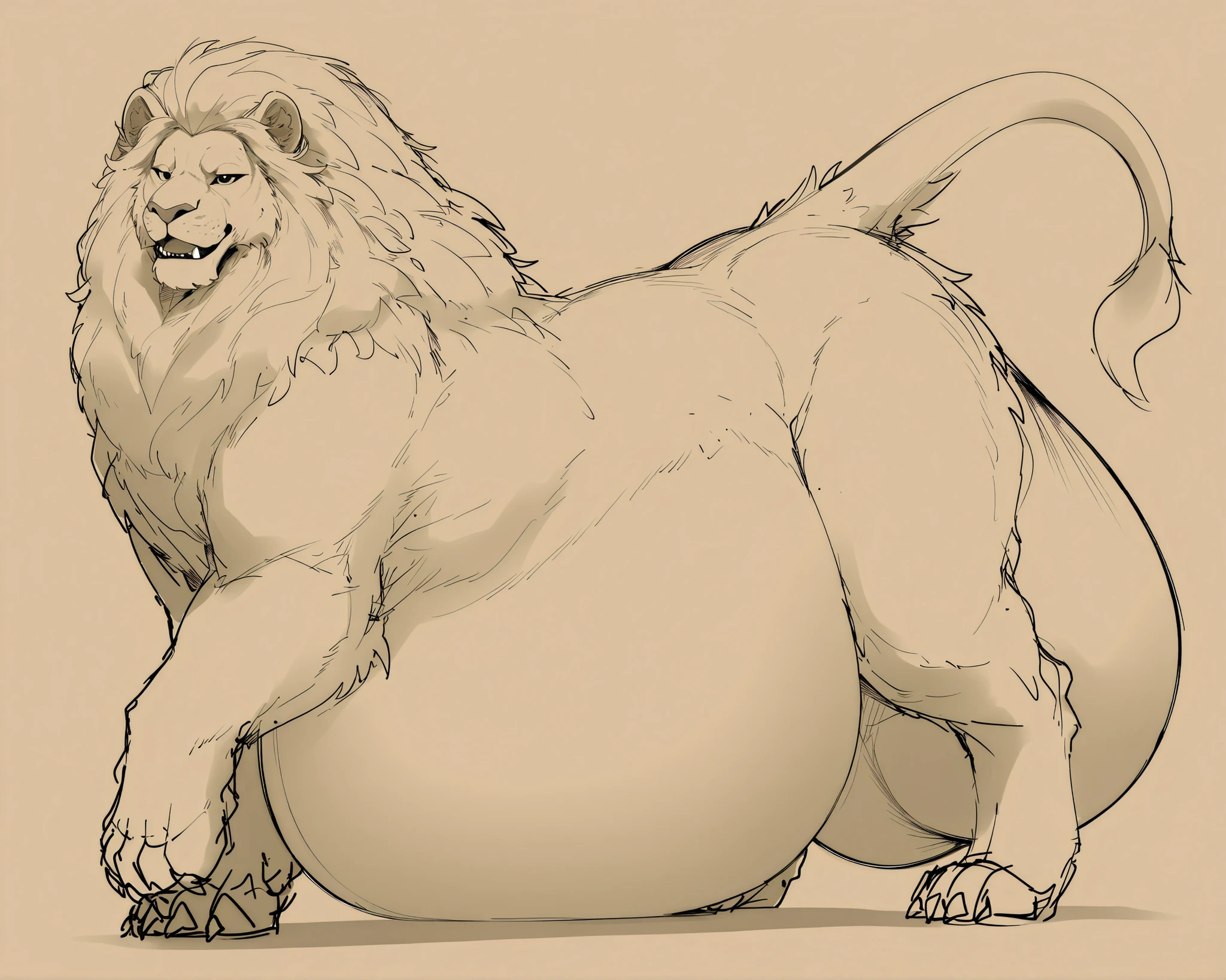 axel cosmas , solo, plump, huge, nipples, big fat belly, big ass, eyes shut, standing, 5 fingers, musclegut body, lineart, normal eyes, wet body, macro body, massive body, huge pecs, very wide, jack o' pose, tail higher than ass