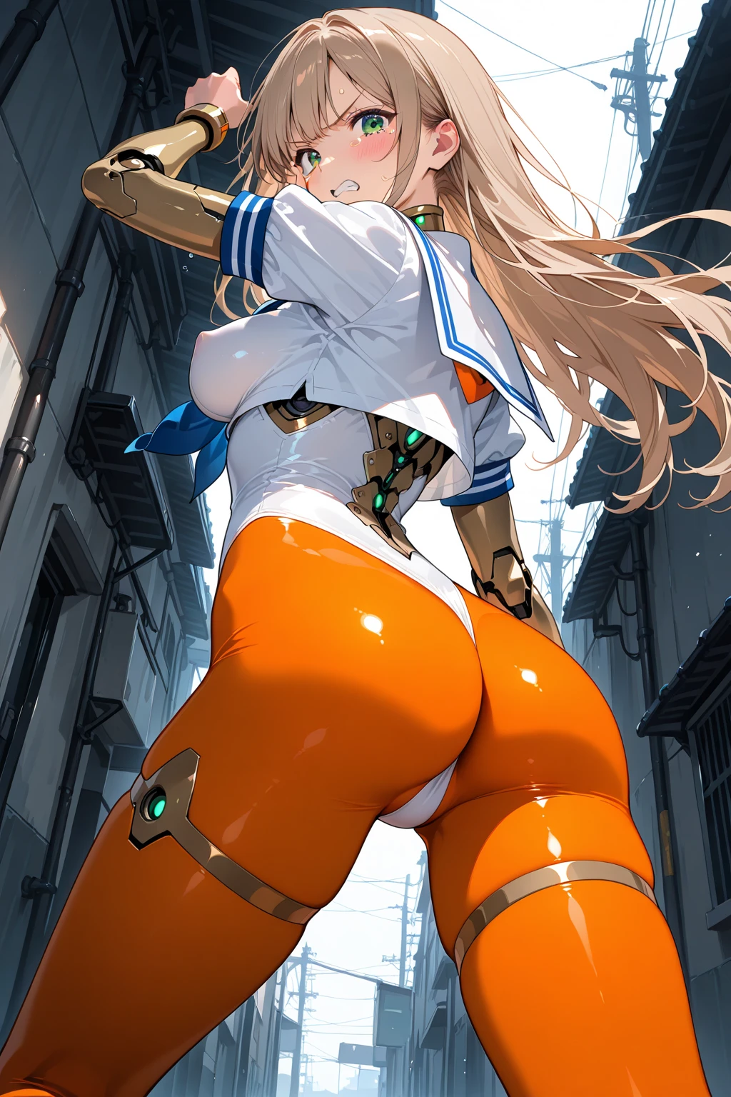 1girl, souryuu asuka langley, neon genesis evangelion,master piece,ultra high res,grab my ass,squating,looking viewer,white shirt,