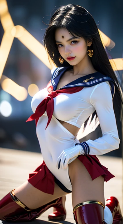 (top-quality, 4K picture quality, masterpiece, Professional lighting without shadows, A hyper-realistic), perfect anatomia, Two girls, ( with perfect body、Colossal breasts with tension:1.2), Bright and even whitening skin without wrinkles and steps, (Reflects a lot of light with bright and beautiful blue eyes with long eyelashes and plump red tear bags:1.2)、 Cute hairstyles, (Schoolgirl uniform gets wet and sticks to the skin, A tight-fitting blouse made of white ultra-thin fabric covers the upper body,、Dress up with a super short super mini pleated skirt), (The skirt is too short and exposes the crotch and big buttocks:1.3), (She proudly shows off her huge breasts and crimson ribbon tie from the front), ((Another girl on the other side、- She is showing off her big butt from directly behind)), (sleepy half-eyes),