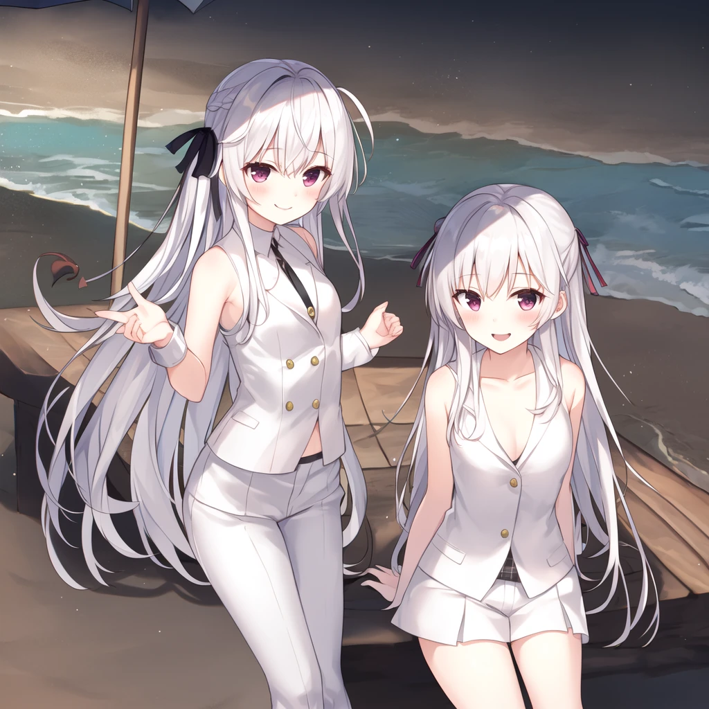 White-haired beauty wearing bikini