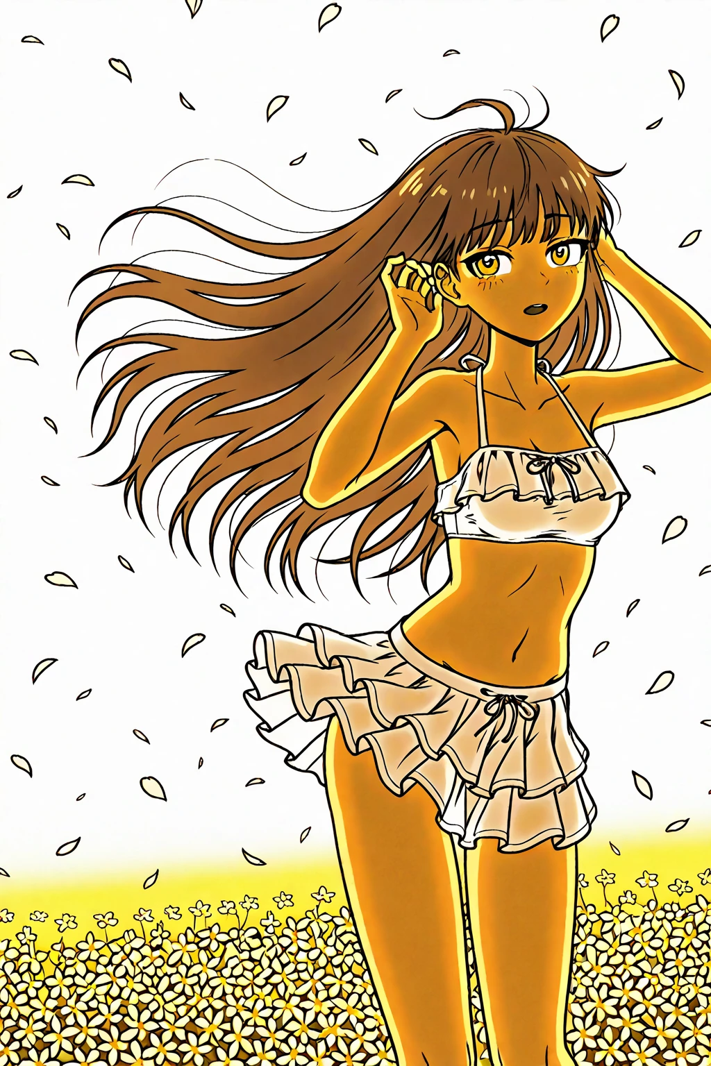 Full body portrait photo, beautiful anorexic Asuka Langley, very skinny in bikini, visible bones and ribs, small breasts, very small waist, beautiful face.