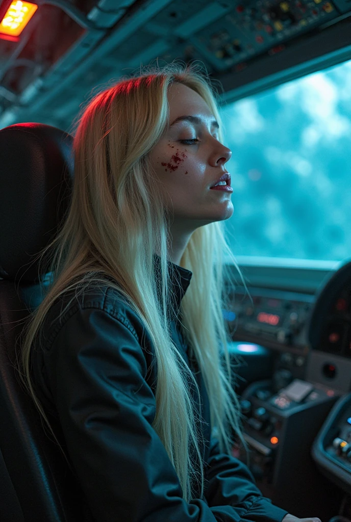 Emma Robert’s with an alien attached to her face in a scary spaceship interior, realistic, cinematic