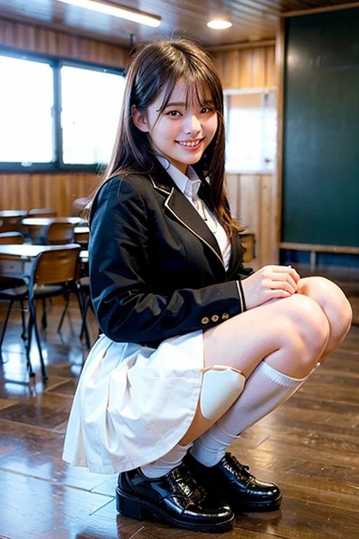 1girl,23yo.strawberry print panties ,.classroom brown eyes, brown hair, cardigan, female pubic hair, full body, gyaru, hair ribbon, lips, loafers, long hair, looking at viewer, panties, plaid, plaid skirt, realistic, red ribbon, , shirt, short sleeves, simple background, sitting, skirt, skirt lift, smile, solo, spls, standing, striped, white neckerchief, white shirt.