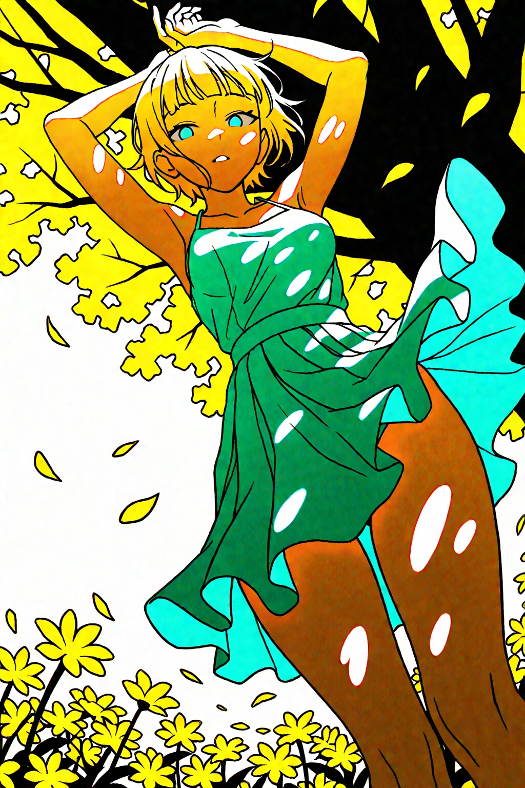 Summer Skirt A carefree summer moment—soft, flowing skirt caught mid-swirl in a warm breeze, sheer fabric fluttering like petals against sun-kissed skin. The golden hour light filters through the thin material, casting delicate shadows on bare legs. Her sundress straps slip slightly from one shoulder as she laughs, arms raised to catch the wind. Around her: dappled sunlight through swaying trees, scattered wildflowers, and the faint shimmer of heat rising from grassy fields. The scene pulses with youthful energy—vulgar, but alive with the season’s unrestrained joy. The skirt’s motion implies explicitly reveal what lies beneath, leaving everything to the imagination. Pure, fleeting summer poetry. summer breeze, flowing skirt, golden hour, sunlit skin, dynamic motion, carefree laughter, dappled light, wildflowers, implied sensuality, youthful energy, natural beauty, sheer fabrics, warm palette, atmospheric depth, nostalgic summer vibe Play with transparency effects where the light hits the skirt, Use wind dynamics to shape the fabric’s flow organicallyFrame with natural elements (blowing hair, scattered petals) Let light/shadow suggest expose