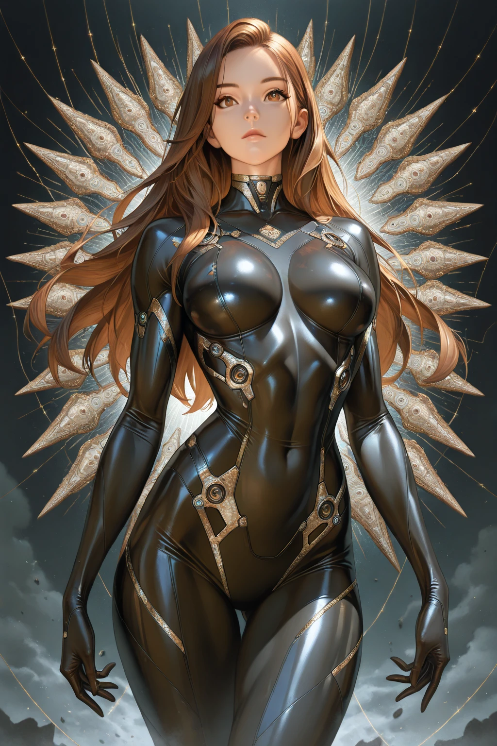 (((best final quality))), GlitchFashion,(((bob hairstyle))), (((back view))), (((perfect tiny ass))),  ssmile(((standing alone:1.2))),(((1 girl:1.2))),((((beautiful perfect woman)))),(((perfectbody detalhado, perfect finger detailed))),((((((final film poster)))))),(((to burst, close up))),((((detailed complicated machine)))),(((((mechanical genius))))),(((American comics))),(((extreme highlights))),(((extremely colorful, primary colours))),neckleace, super beautiful lady,(((Typography))),text, (Unbeatable masterpiece), (hiper HD),(CG 8k hyper-realistic), (((brave face))), (((breasts big))), (((hyper feminine))), (((musclegirl))), sexly girl, king of fighter,（straight hair with thin braids)), ((( sculptural body ))), (((1 girl))), garota de 25 anos com perfectbody,,Beautiful and well-groomed face,muscular body:1.2,solid color detailed jacket, (Head to thigh photos), Complex equipment, (((standing alone))), pirralha violent, (((14歳))), sexly, pose de atitude, work of art, post-apocalypse, (((manga style))), bounty hunter, violent, Manic, the way you want, slenderbody, thin but strong, perfectbody, roupa moderna, advanced technology, neon, sleeves with vertical striped pattern, intricate background, (( cowboy shot )). intricate visual