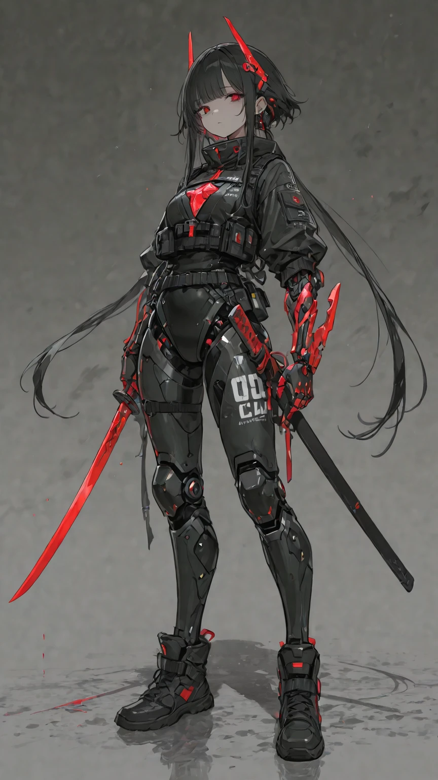 Dark fantasy full body a realistic rabbit samurai with high-resolution red, grey and black, rabbit head, tactical suit, mech details, techwear